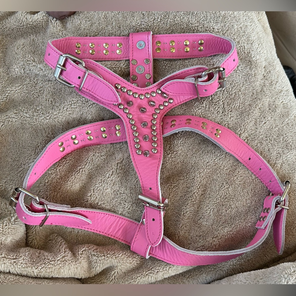 Adjustable Pink Studded Dog Harness